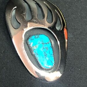 Bear Claw Bolo Tie Blue Stone Silver-tone 3D Handmade Bolo Keychain Men Gift